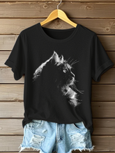 T-shirt décontracté à imprimé chat mignon pour femmes